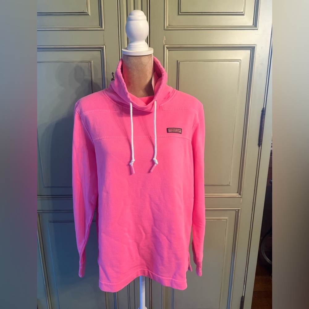 Vineyard Vines Bright Pink Cowl Neck Sweatshirt w/ draw string. New W/Tags.